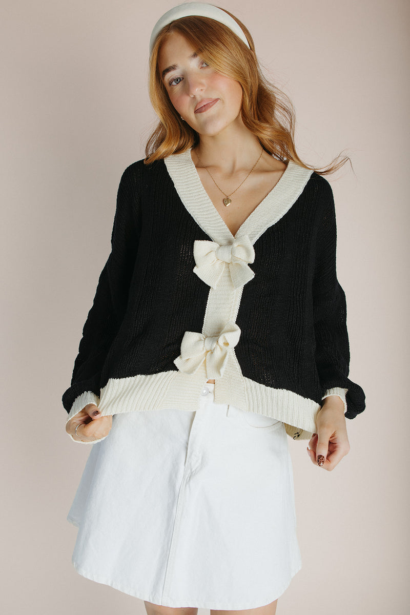 The Winquist Knit Bow Detail Cardigan in Black