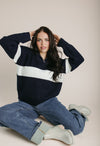 The Harrop Colorblock Half Zip Sweater in Navy + Ivory