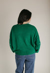 The Riggs Heart Embroidered Button-Down Sweater in Kelly Green + White