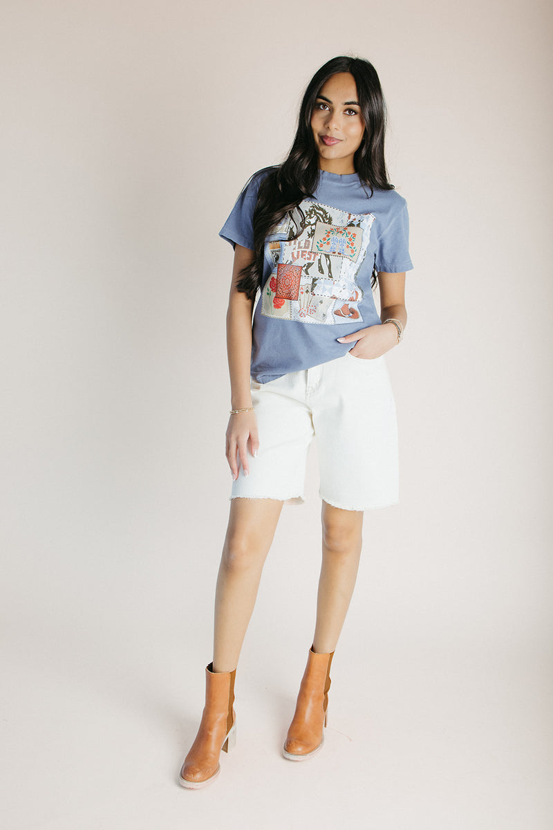 The Patchwork Rodeo Tee in Denim Blue