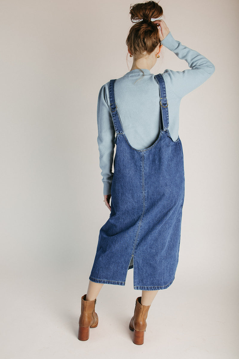 The Caffery Denim Overall Dress in Indigo Blue