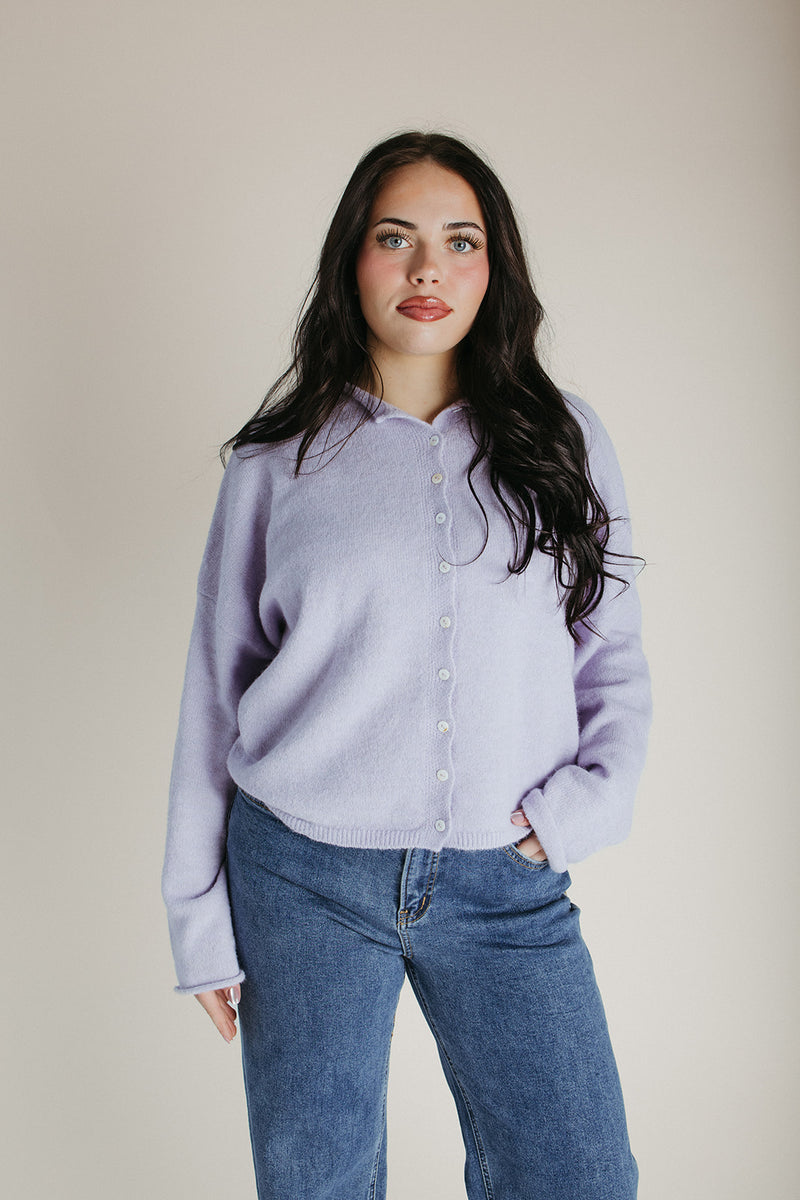 The Riggs Button-Down Sweater in Lavender