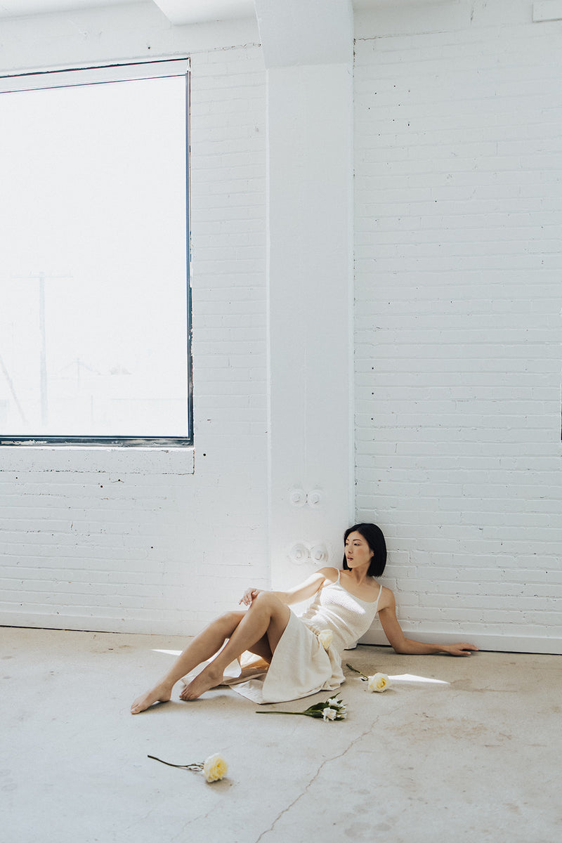 The Alyson Smocked Linen Tank Dress in Natural