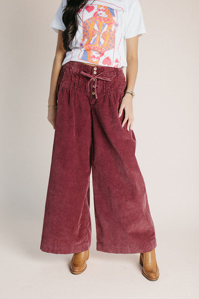 【BURGUNDY】Paisley baggy slacks The Dorsey Corduroy Pin Tuck Wide Leg Pant in Burgundy – Piper & Scoot