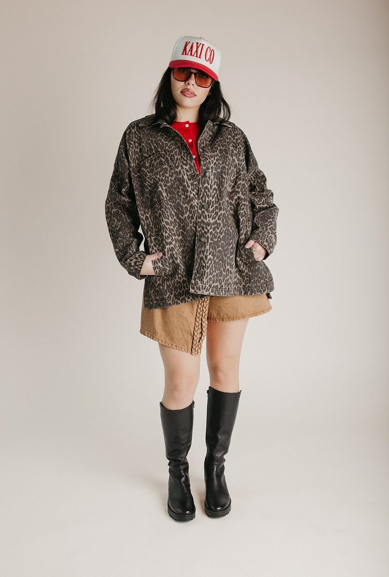 The Keara Oversized Denim Jacket In Leopard