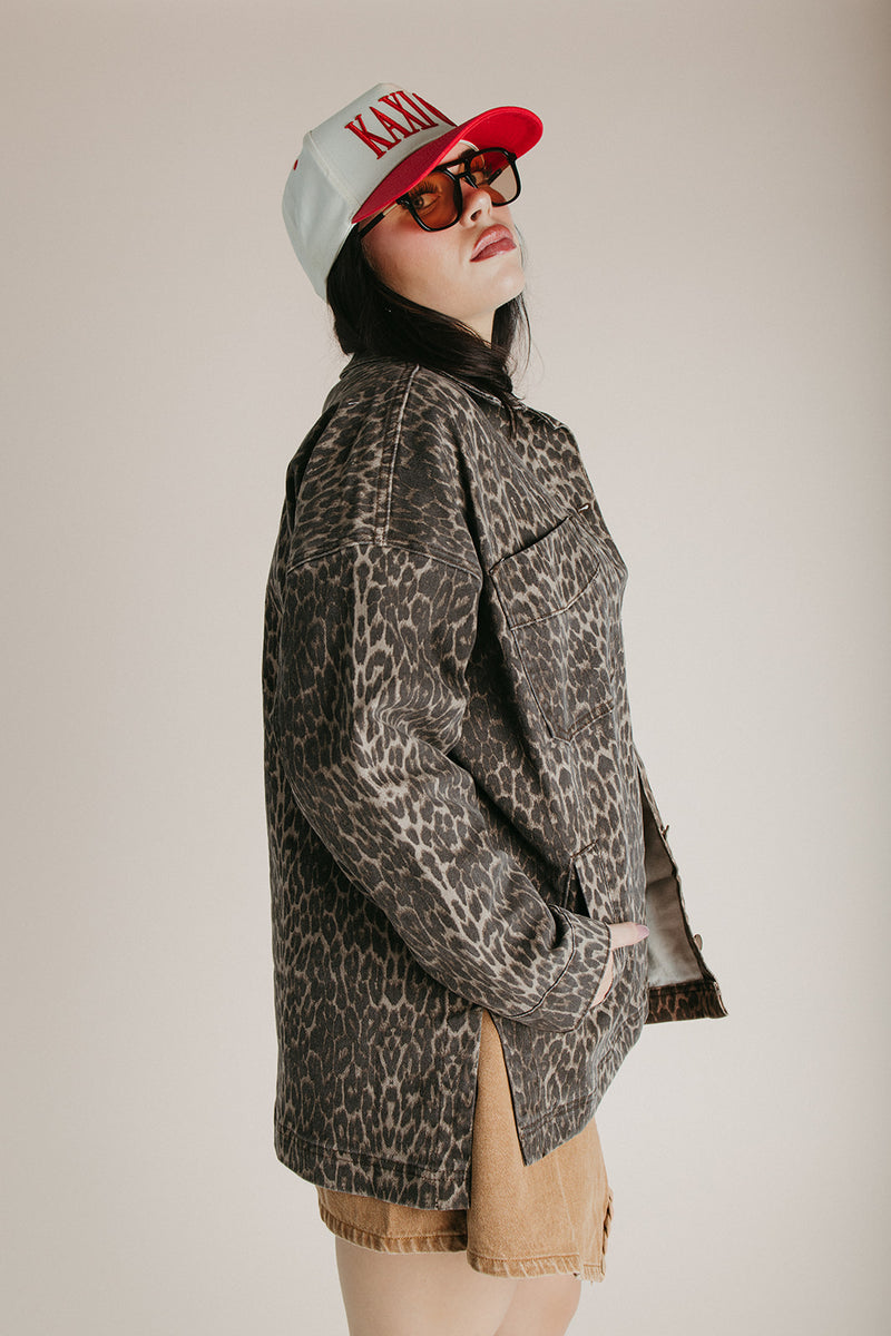 The Keara Oversized Denim Jacket In Leopard