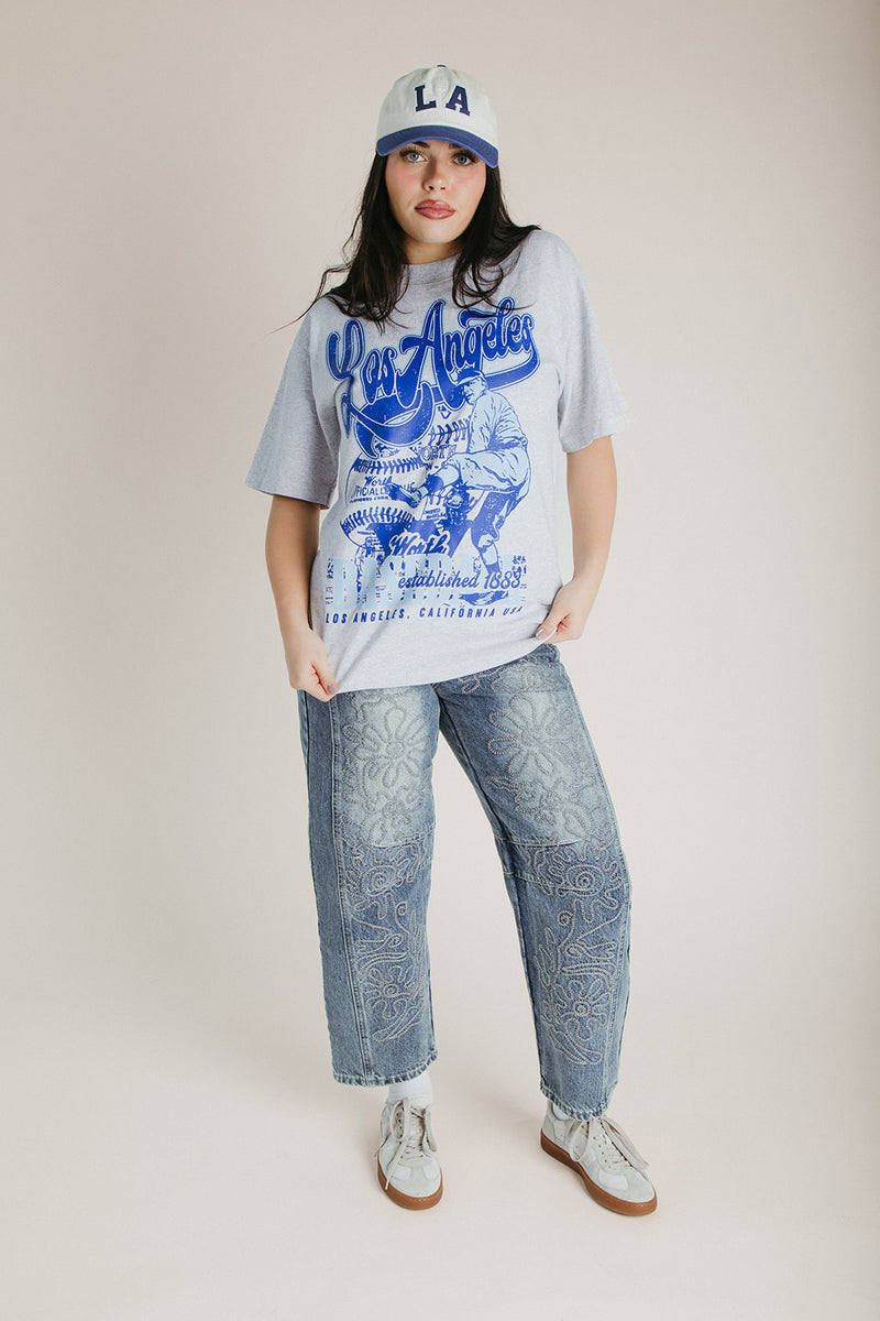 The 90's Los Angeles Baseball Tee in Grey