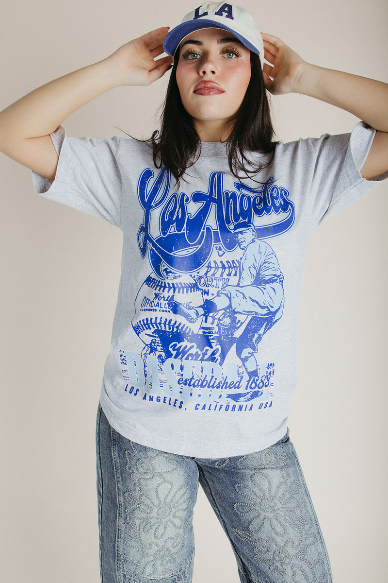 The 90's Los Angeles Baseball Tee in Grey