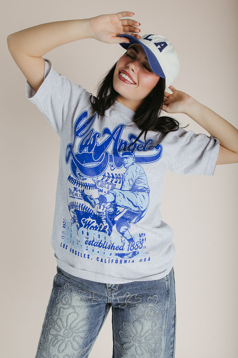 The 90's Los Angeles Baseball Tee in Grey