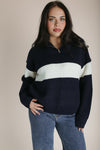 The Harrop Colorblock Half Zip Sweater in Navy + Ivory