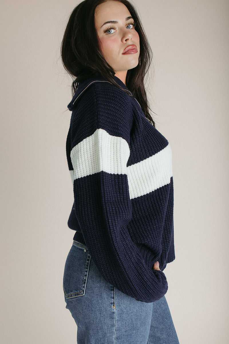The Harrop Colorblock Half Zip Sweater in Navy + Ivory