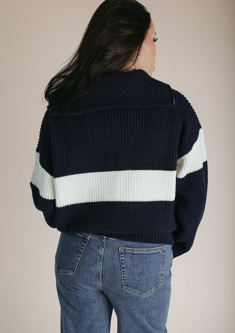 The Harrop Colorblock Half Zip Sweater in Navy + Ivory