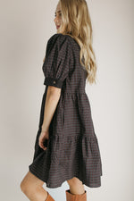 The Nancy Plaid Button-Up Dress in Black