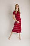 The Lorenz Striped Midi Sweater Dress in Burgundy