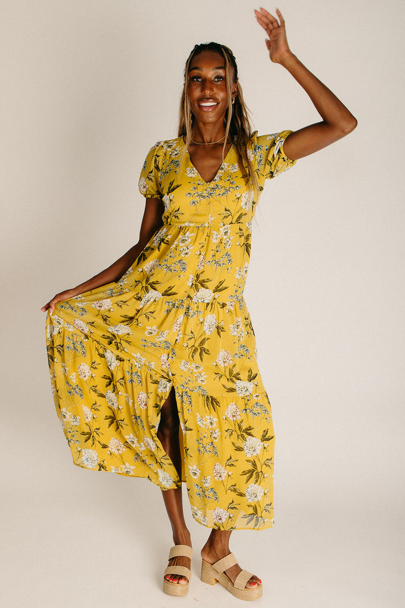The Colletta Tiered Floral Maxi Dress in Gold Multi – Piper & Scoot