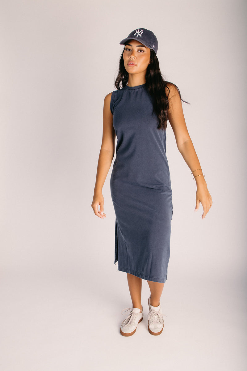 The Daviston Side-Slit Midi Shirt Dress in Navy – Piper & Scoot