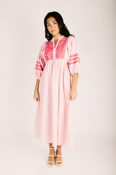 The Huglin Embroidered Detail Midi Dress in Hot Pink – Piper & Scoot