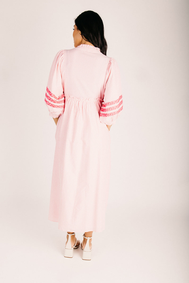 The Huglin Embroidered Detail Midi Dress in Hot Pink – Piper & Scoot