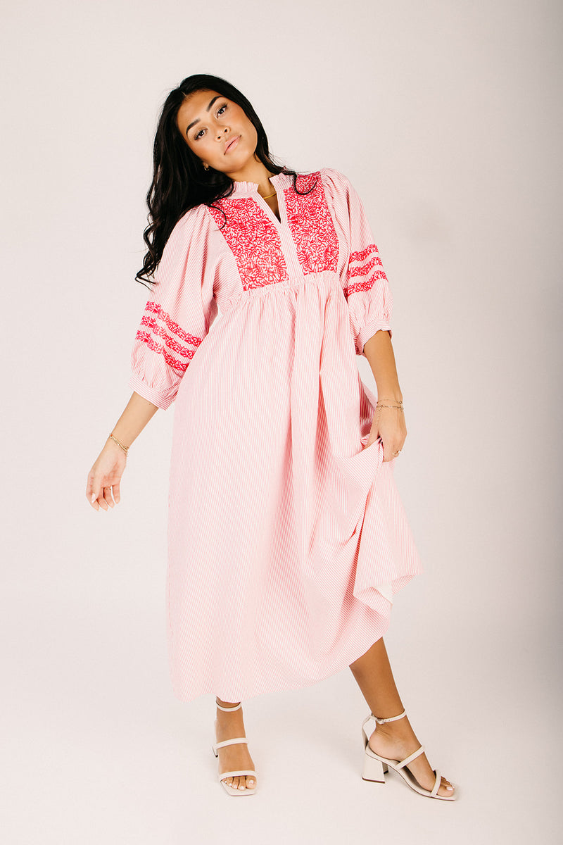 The Huglin Embroidered Detail Midi Dress in Hot Pink  Piper & Scoot