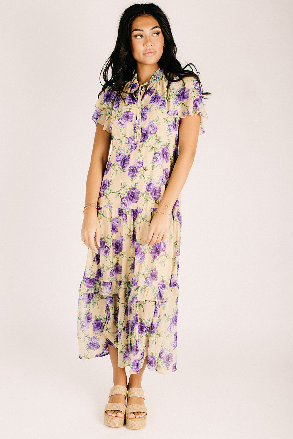 The Palmview Tiered Ruffle Maxi Dress in Light Mustard – Piper & Scoot