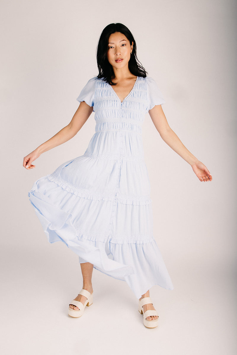 chinese dress ladies The Joely Tiered Maxi Dress in Blue Aura – Piper & Scoot