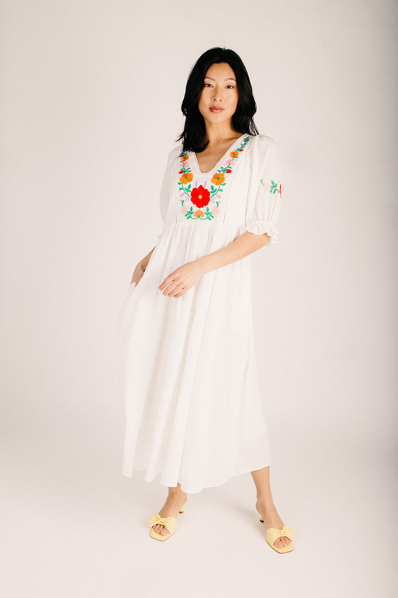 embroidered maxi dress for women The Phinney Embroidered Maxi Dress in Off White Large
