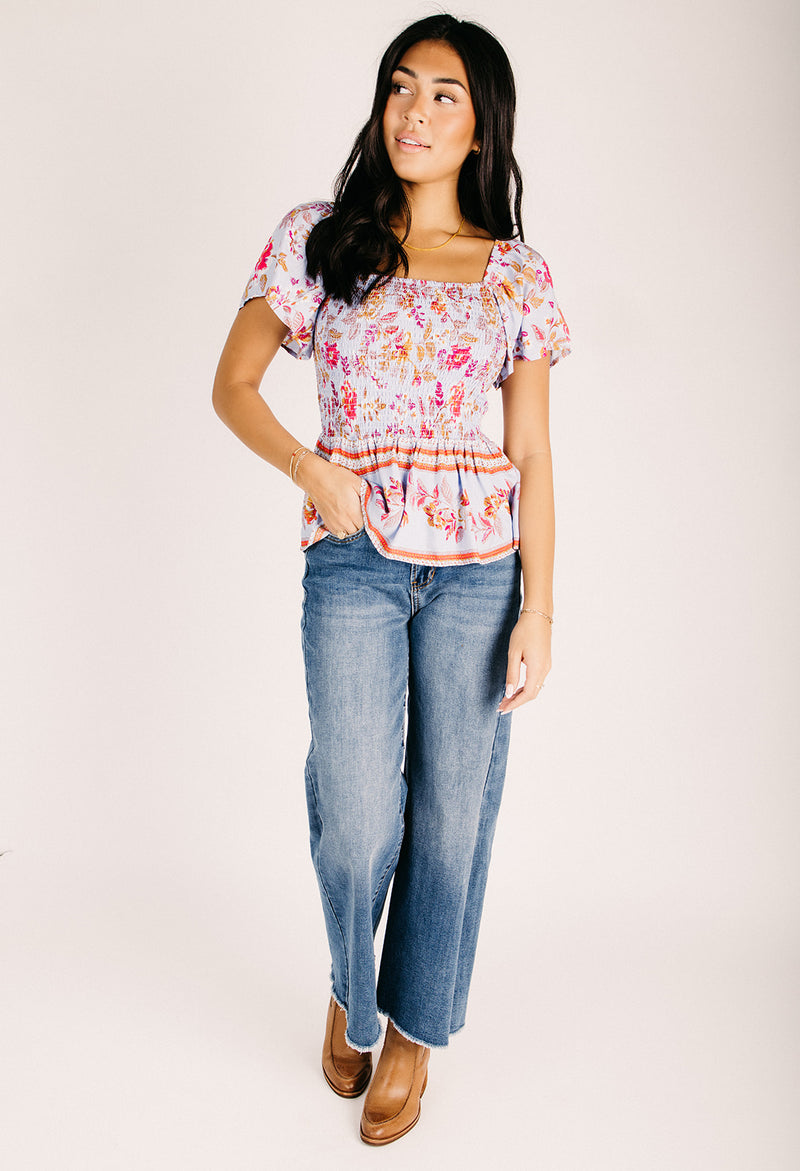 The Helbert Floral Peplum Blouse in Periwinkle – Piper & Scoot
