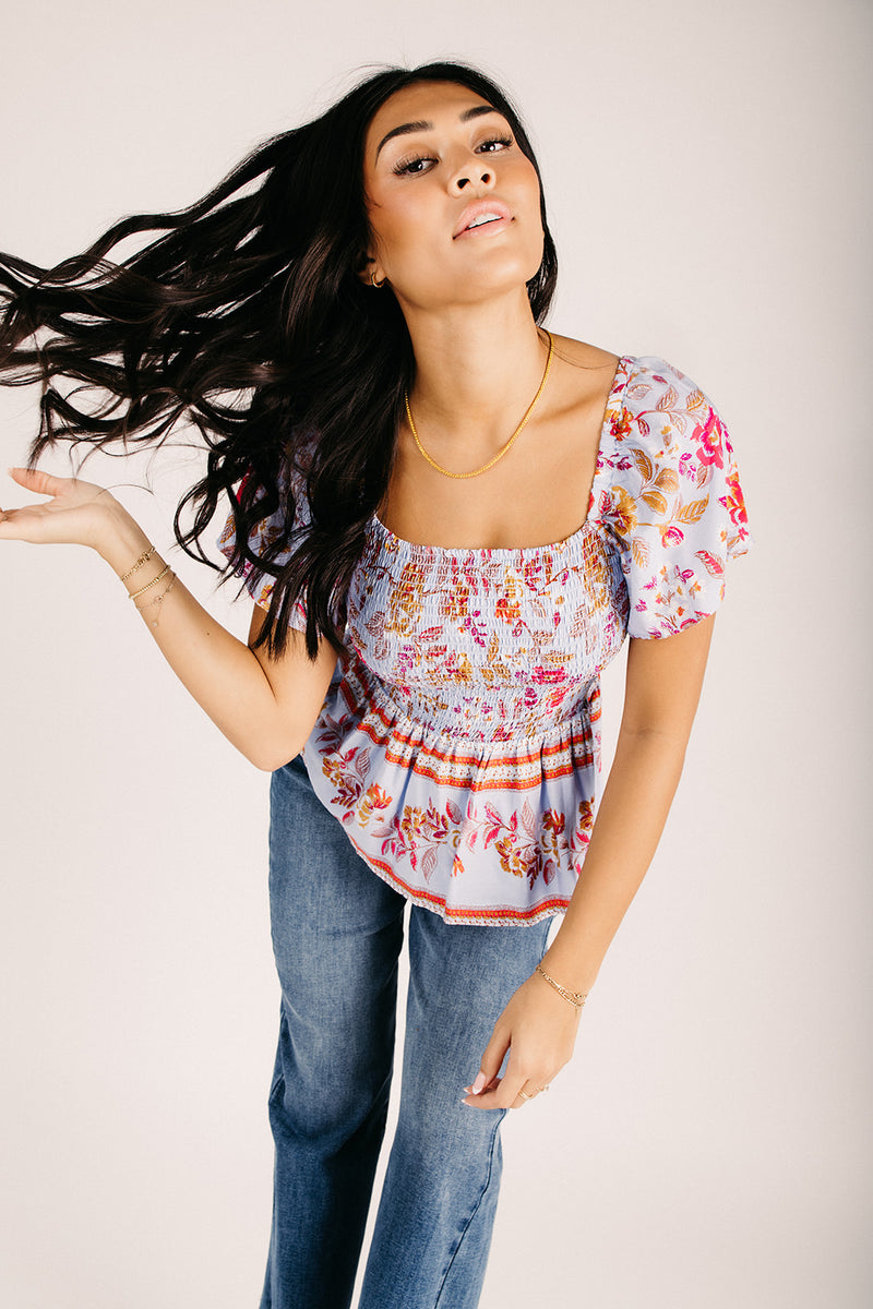 The Helbert Floral Peplum Blouse in Periwinkle – Piper & Scoot