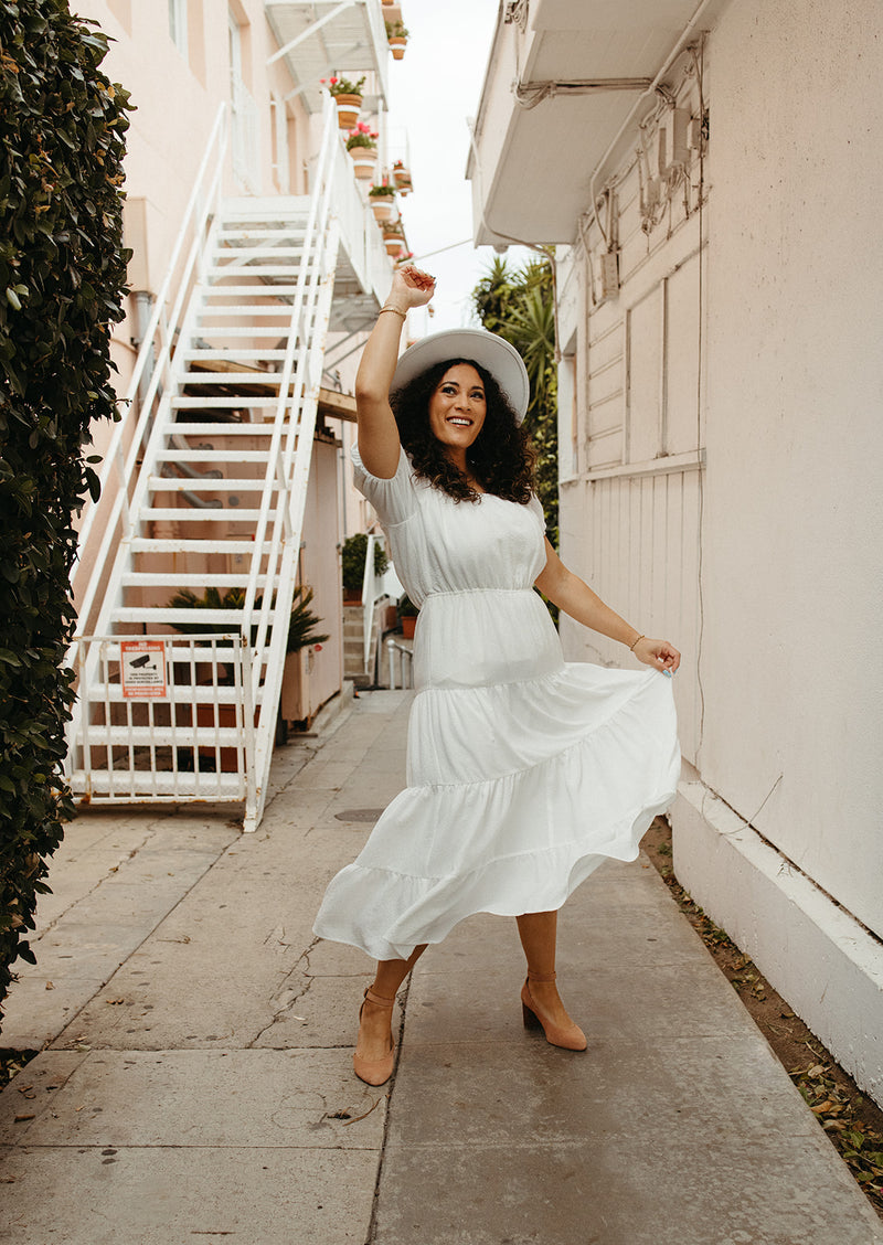 The Marlinton Tiered Detail Dress in Off White