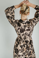 The Martinka Floral Button-Up Midi Dress in Oatmeal