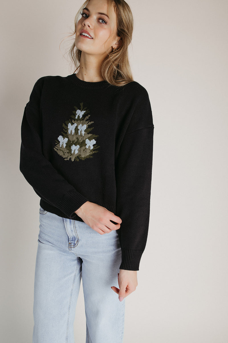 The Darinda Tree Sweater in Black