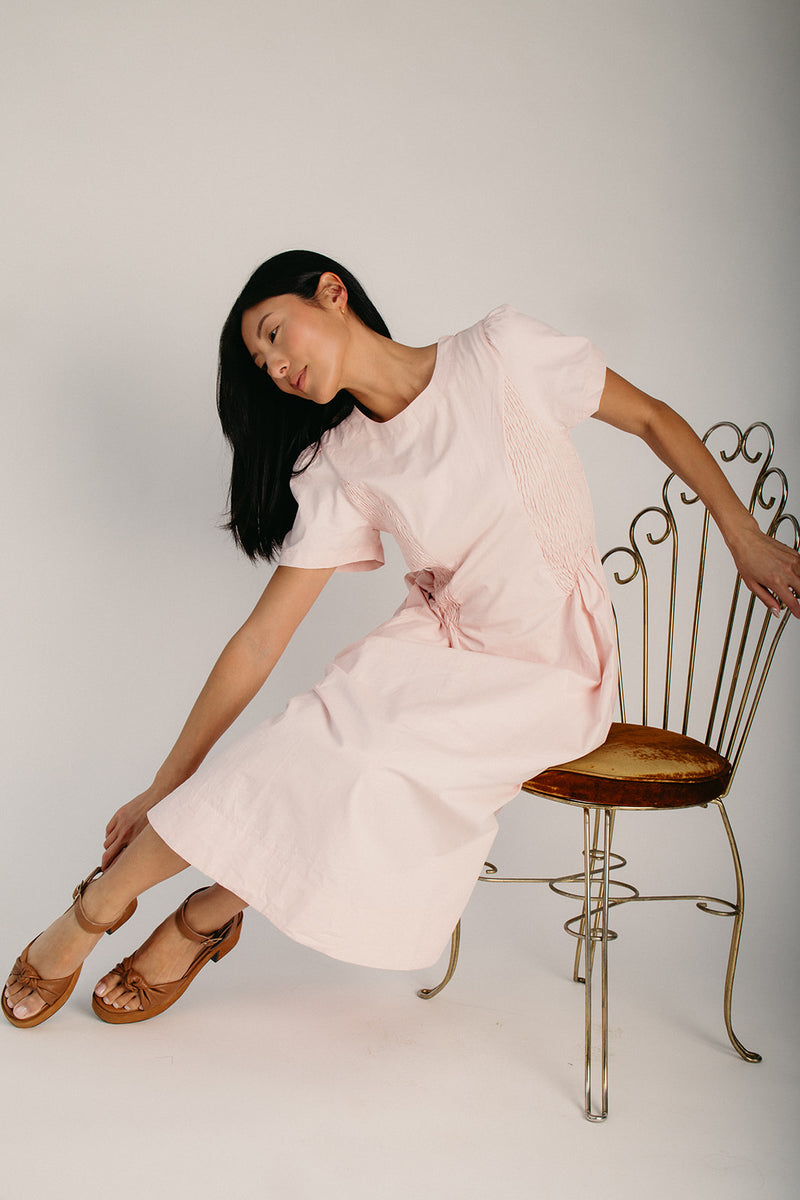 pink smock midi dress The Bryan Smocked Midi Dress in Pale Pink – Piper & Scoot