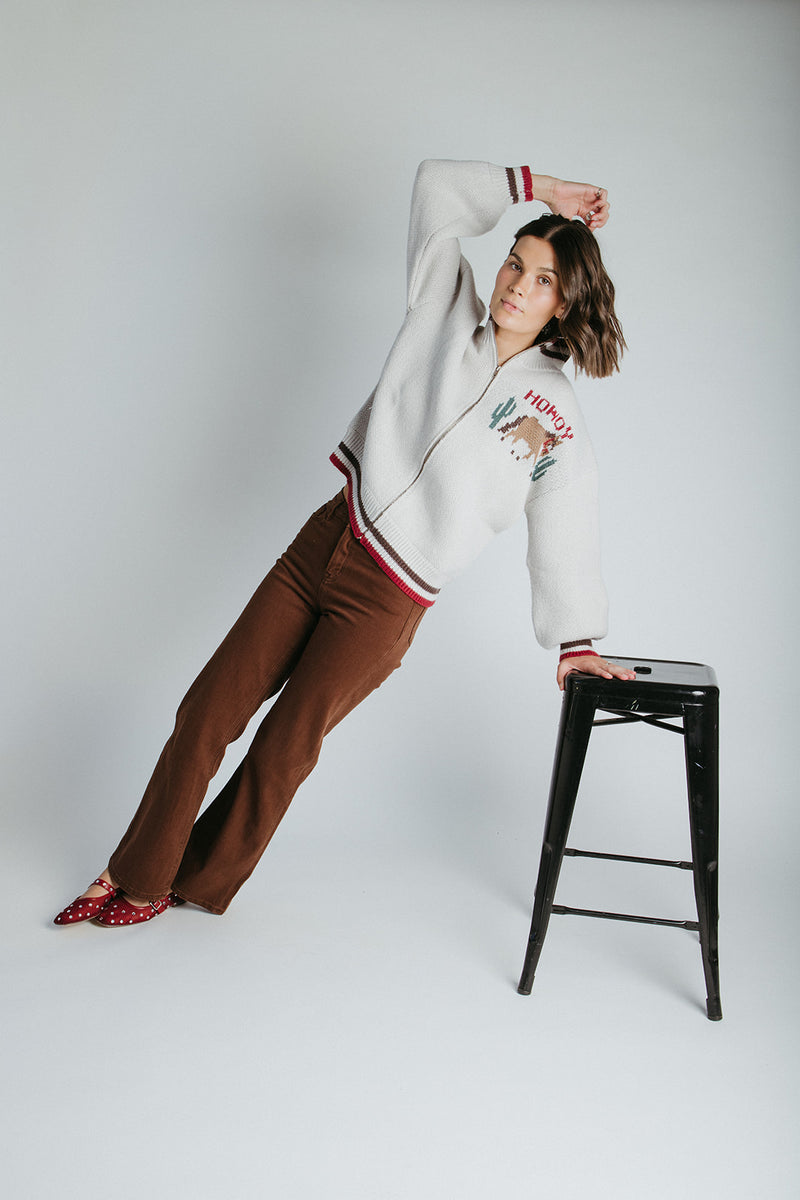 The Howdy Cowgirl Zip-Up Jacket in Light Grey
