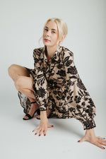 The Martinka Floral Button-Up Midi Dress in Oatmeal