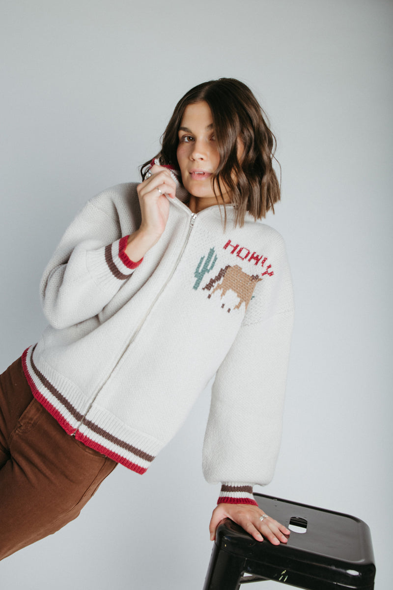 The Howdy Cowgirl Zip-Up Jacket in Light Grey