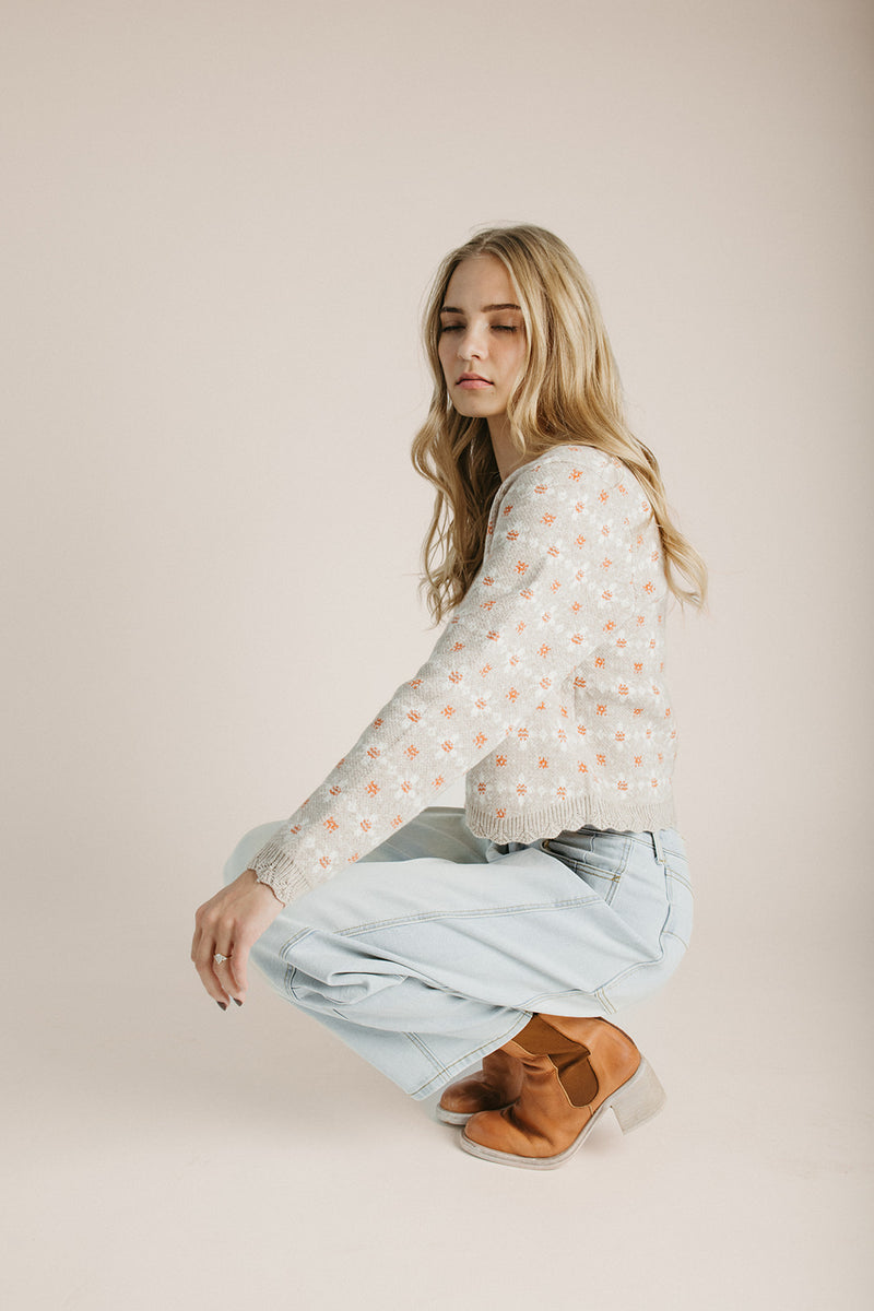 The Ledford Floral Button-Up Cardigan in Oatmeal
