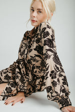 The Martinka Floral Button-Up Midi Dress in Oatmeal