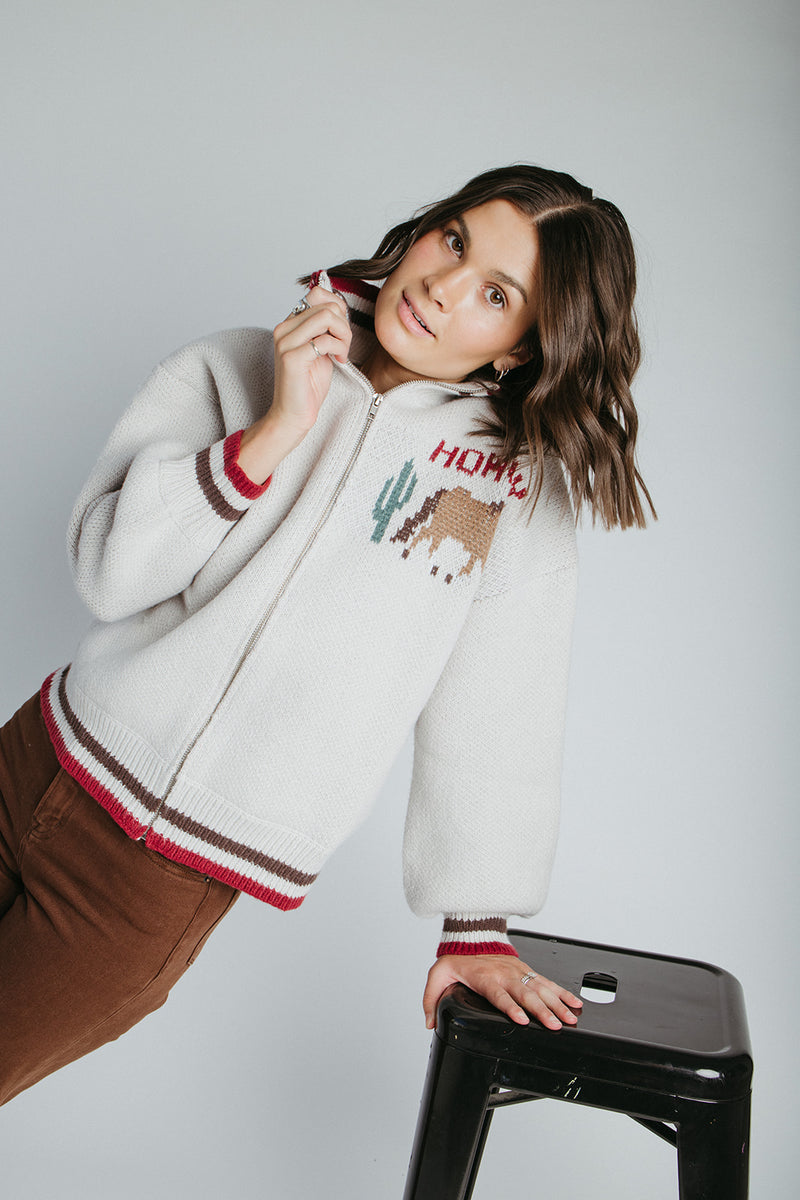 The Howdy Cowgirl Zip-Up Jacket in Light Grey