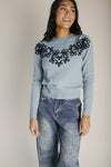 The Sadie Knit Floral Sweater in Sky Blue