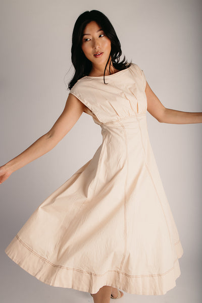 stacci midi dress in beige & cream The Rani Stitch Detail Medium while the button Web Collection: The Yellow Edit Adhesive Strapless Bra Sticky Available Quantities:Each