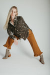 The Talulah Embroidered Blouse in Olive Velvet