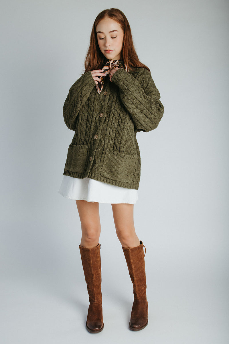 The Emmett Button-Up Knit Cardigan in Olive