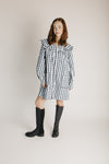 The Steffy Plaid Puff Sleeve Dress in Black + Cream
