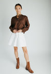 The Daniella Lace Button-Up Blouse in Brown
