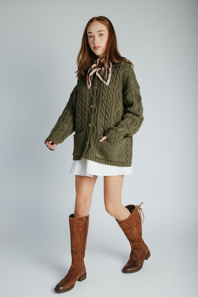 The Emmett Button-Up Knit Cardigan in Olive
