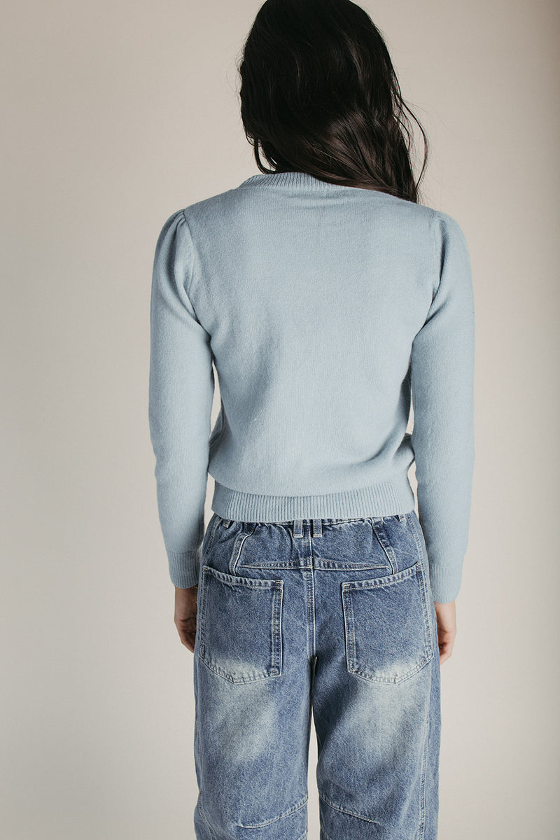 The Sadie Knit Floral Sweater in Sky Blue