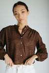 The Daniella Lace Button-Up Blouse in Brown