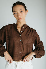 The Daniella Lace Button-Up Blouse in Brown