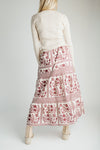 The Ariella Patterned Midi Skirt in Cream + Burgundy
