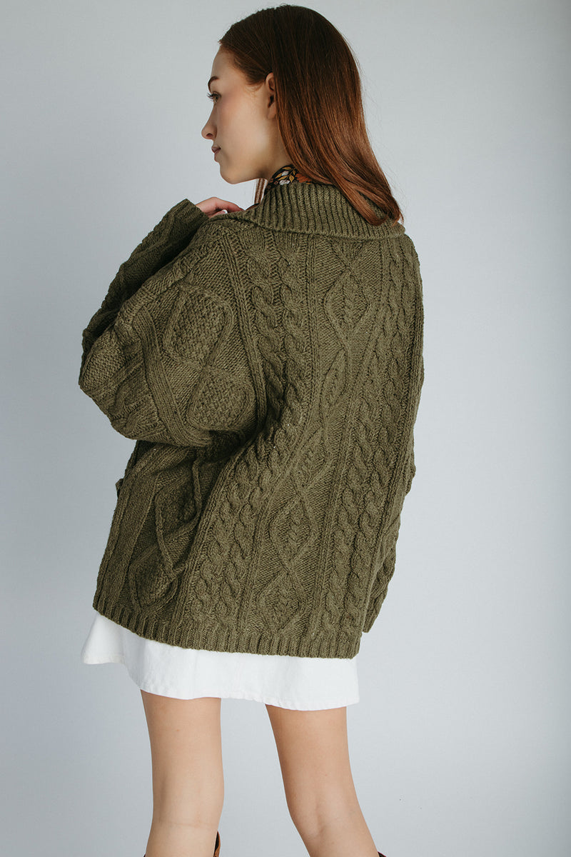 The Emmett Button-Up Knit Cardigan in Olive